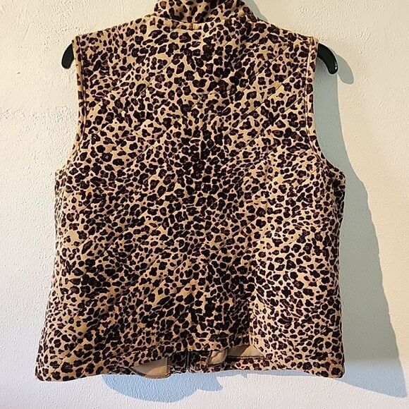 Charter Club Leopard Print Fleece Vest Brown And Beige Zip-Up Petite Size M - Picture 6 of 6